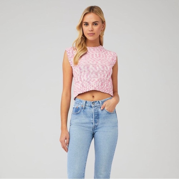 Steve Madden‎ Womens Size XS Cicillia Sweater Pink White Lace up Back Tank - Picture 4 of 10